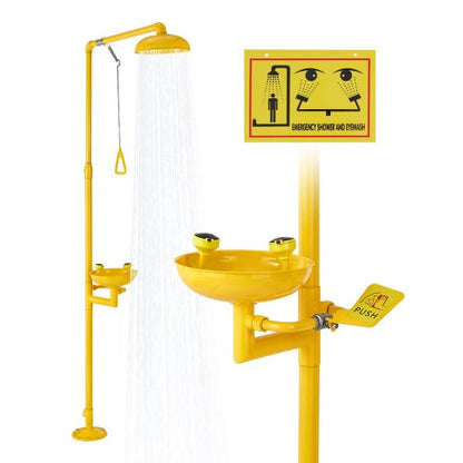 VEVOR Emergency Shower Eye Wash Station, 34.25 x 15.75 x 91.73 Inch 304 Stainless Steel Eyewash and Shower Combination, OSHA-Approved First Aid Eye Wash Station, for Schools, Labs, Factories, Yellow - FHSXYQ20241JUBKCE001V0 - view 2
