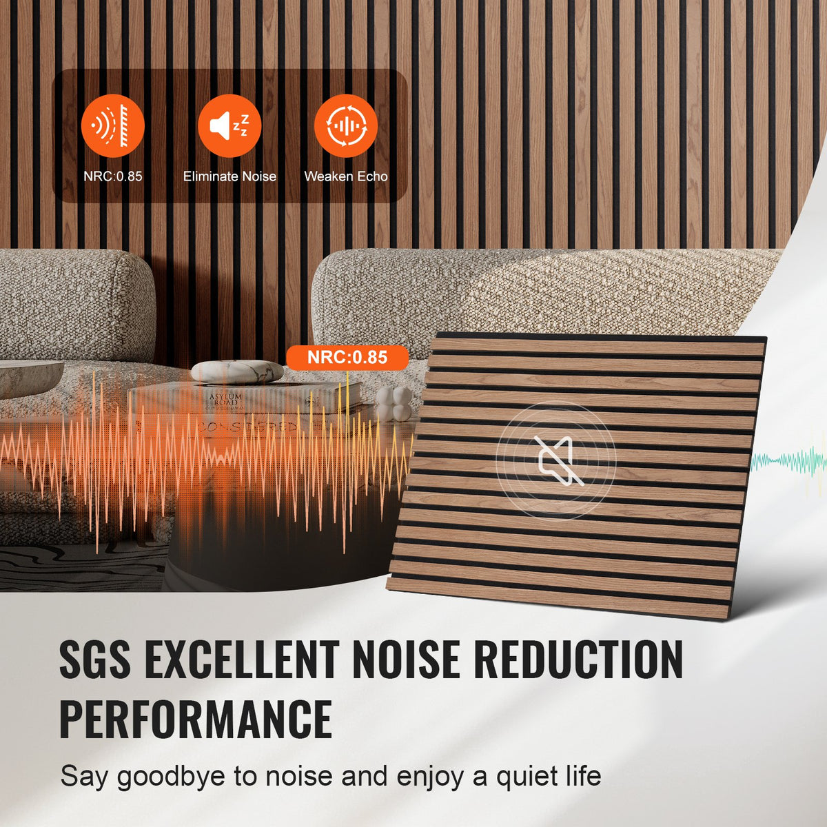 VEVOR Wood Slat Acoustic Panels, 23.6 x 47.2 inch, MDF Accent Wooden Wall Panels for Modern Interior Wall, Faux Wood Wall Board Panels for Stylish Decor and Noise Reduction, Walnut - FHXWBTQBHTMLN2P64V0 - view 5