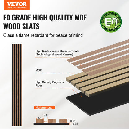 VEVOR Wood Slat Acoustic Panels, 7.9 x 94.5 inch, MDF Accent Wooden Wall Panels for Modern Interior Wall, Faux Wood Wall Board Panels for Stylish Decor and Noise Reduction, Walnut - FHXWBTQBHTMLXCA3KV0 - view 3