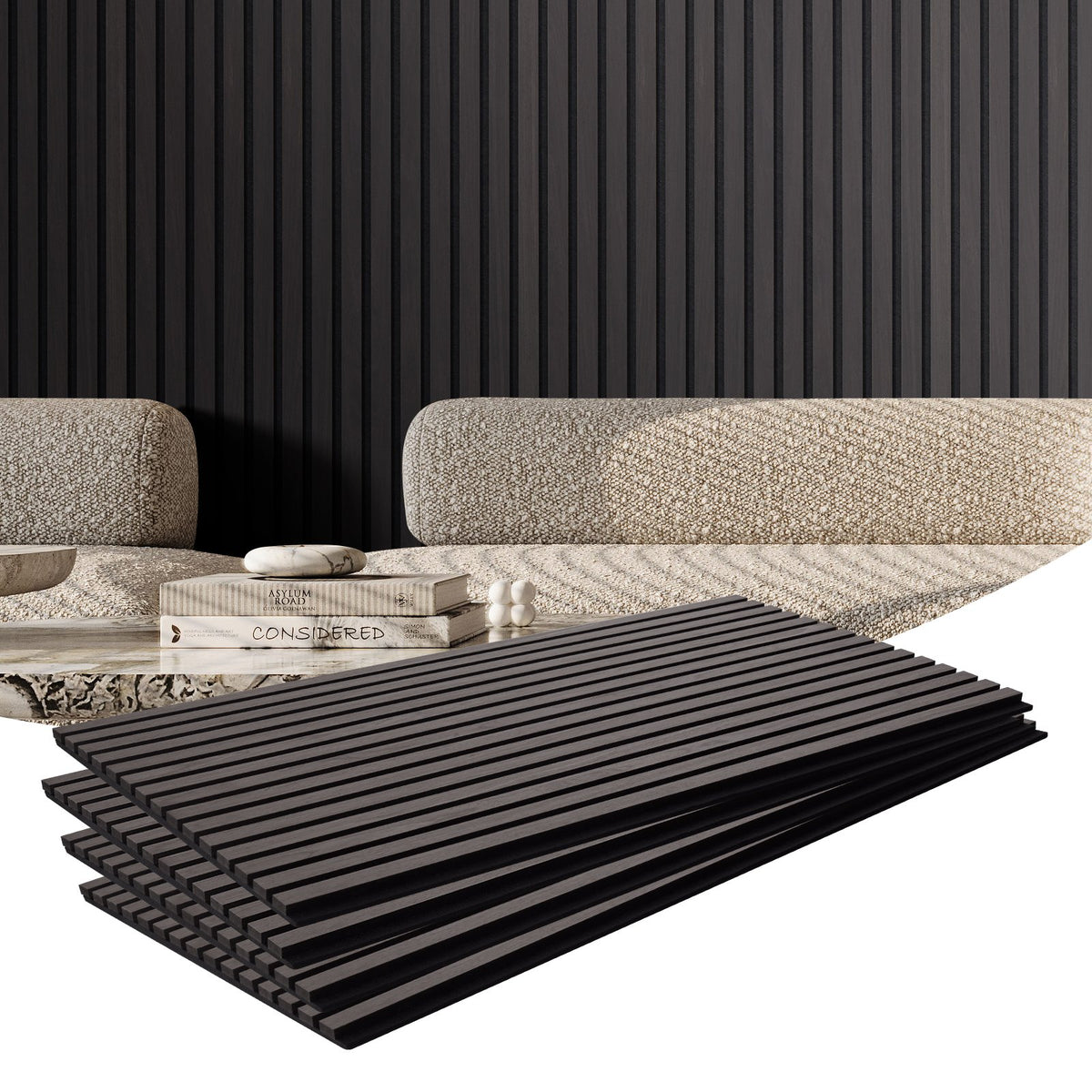 VEVOR Wood Slat Acoustic Panels, 23.6 x 47.2 inch, MDF Accent Wooden Wall Panels for Modern Interior Wall Decor, Faux Wood Wall Board Panels for Noise Reduction, Black Oak - FHXWBTQBHXML4QH6IV0 - view 1