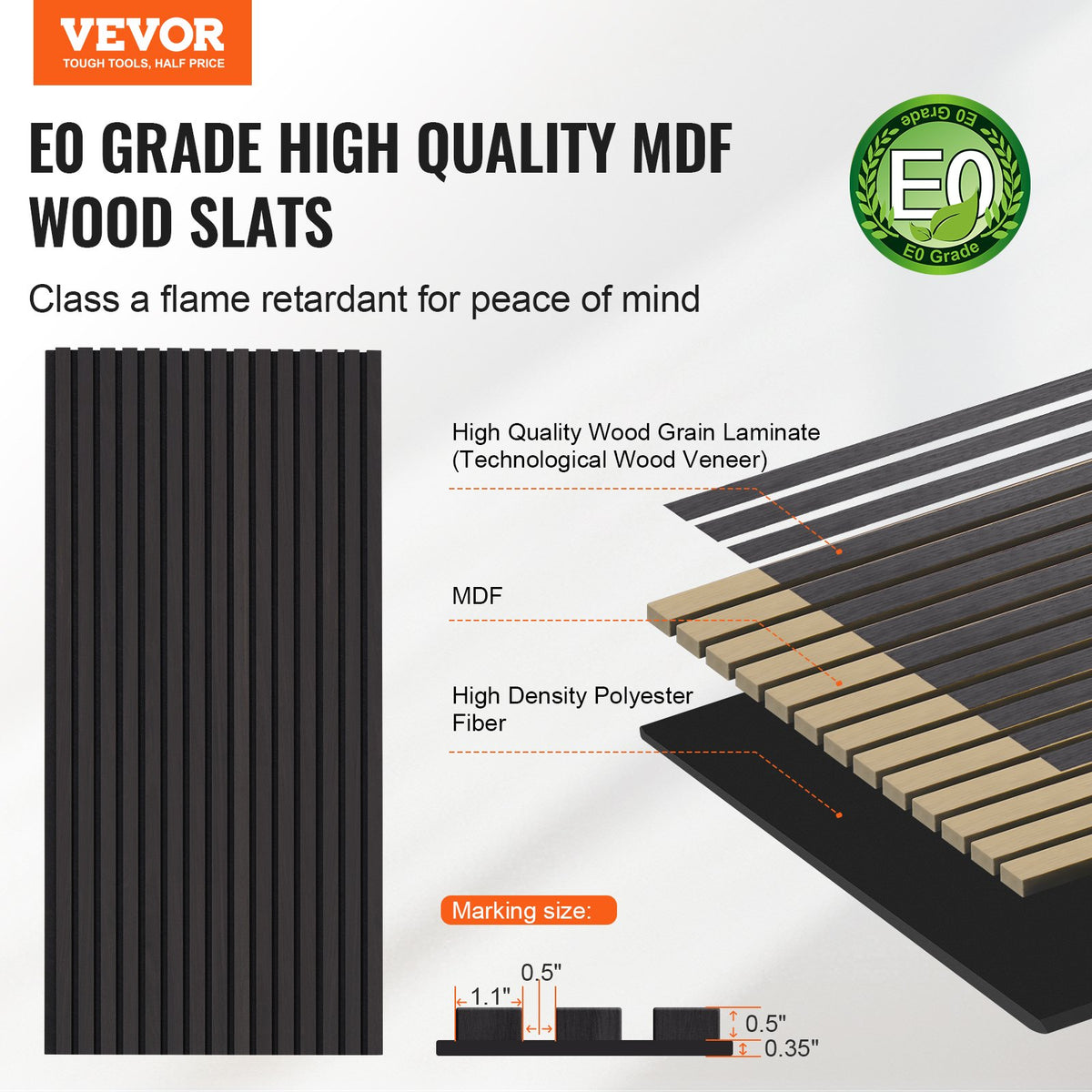 VEVOR Wood Slat Acoustic Panels, 23.6 x 47.2 inch, MDF Accent Wooden Wall Panels for Modern Interior Wall Decor, Faux Wood Wall Board Panels for Noise Reduction, Black Oak - FHXWBTQBHXML4QH6IV0 - view 3