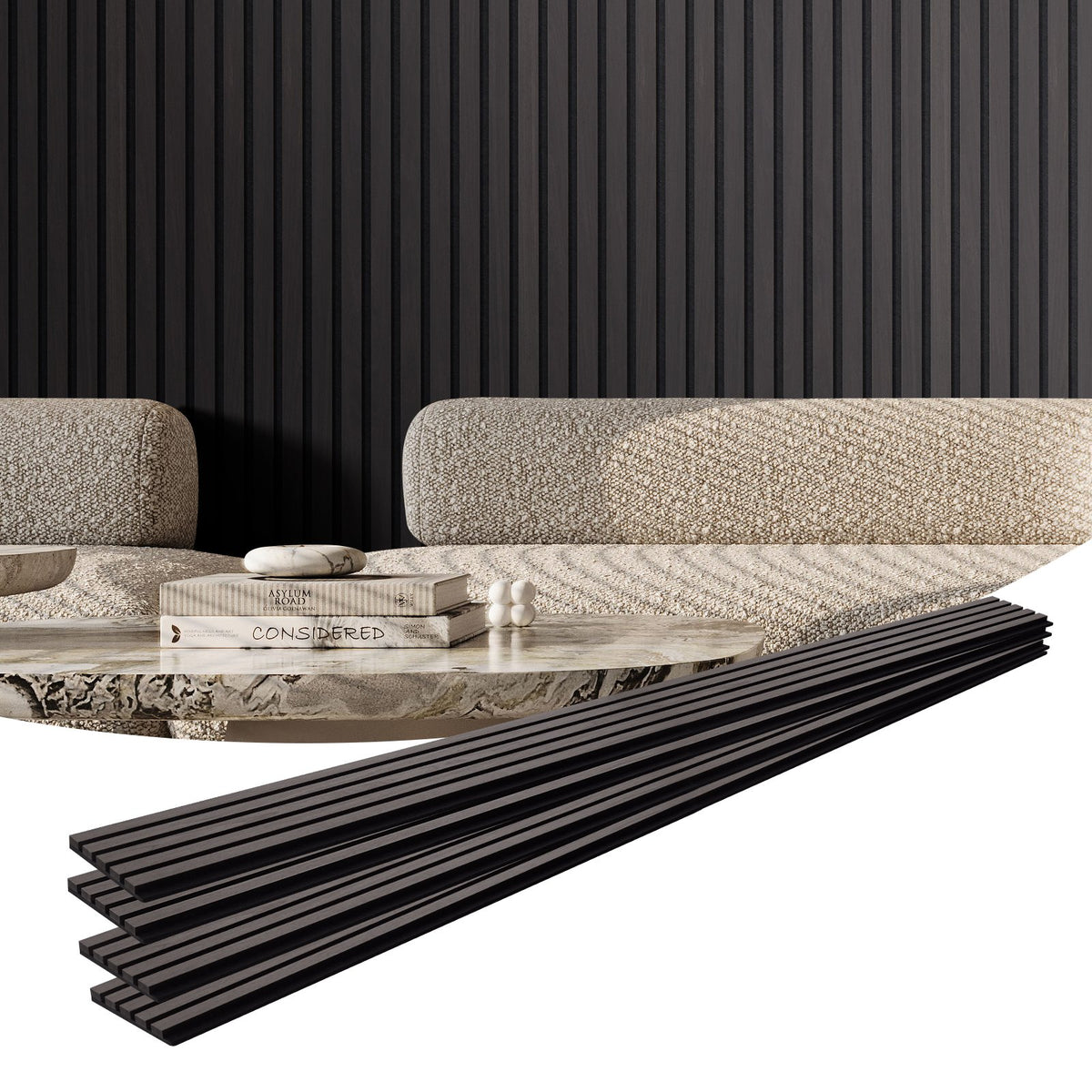 VEVOR Wood Slat Acoustic Panels, 7.9 x 94.5 inch, MDF Accent Wooden Wall Panels for Modern Interior Wall Decor, Faux Wood Wall Board Panels for Noise Reduction, Black Oak - FHXWBTQBHXMLTGWBMV0 - view 1