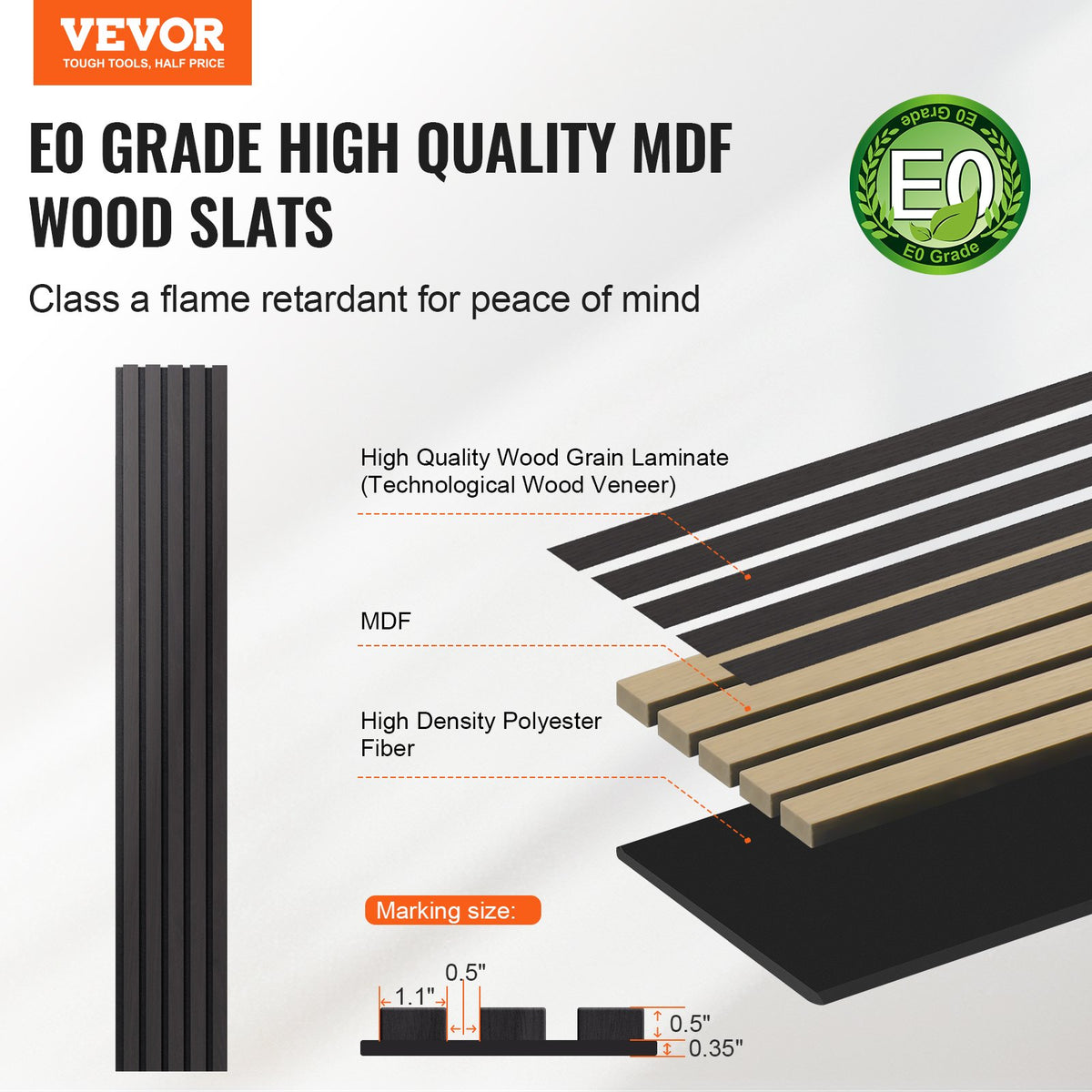 VEVOR Wood Slat Acoustic Panels, 7.9 x 94.5 inch, MDF Accent Wooden Wall Panels for Modern Interior Wall Decor, Faux Wood Wall Board Panels for Noise Reduction, Black Oak - FHXWBTQBHXMLTGWBMV0 - view 3