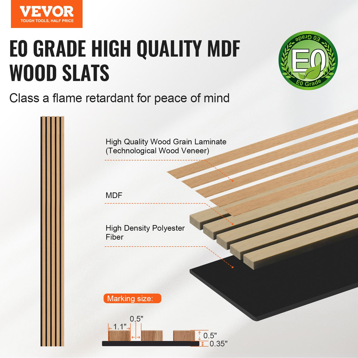 VEVOR Wood Slat Acoustic Panels, 7.9 x 94.5 inch, MDF Accent Wooden Wall Panels for Modern Interior Wall Decor, Faux Wood Wall Board Panels for Noise Reduction, Light Oak - FHXWBTQBQXMLJP625V0 - view 3