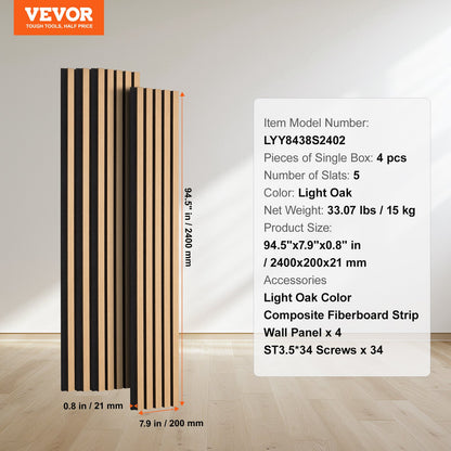 VEVOR Wood Slat Acoustic Panels, 7.9 x 94.5 inch, MDF Accent Wooden Wall Panels for Modern Interior Wall Decor, Faux Wood Wall Board Panels for Noise Reduction, Light Oak - FHXWBTQBQXMLJP625V0 - view 8