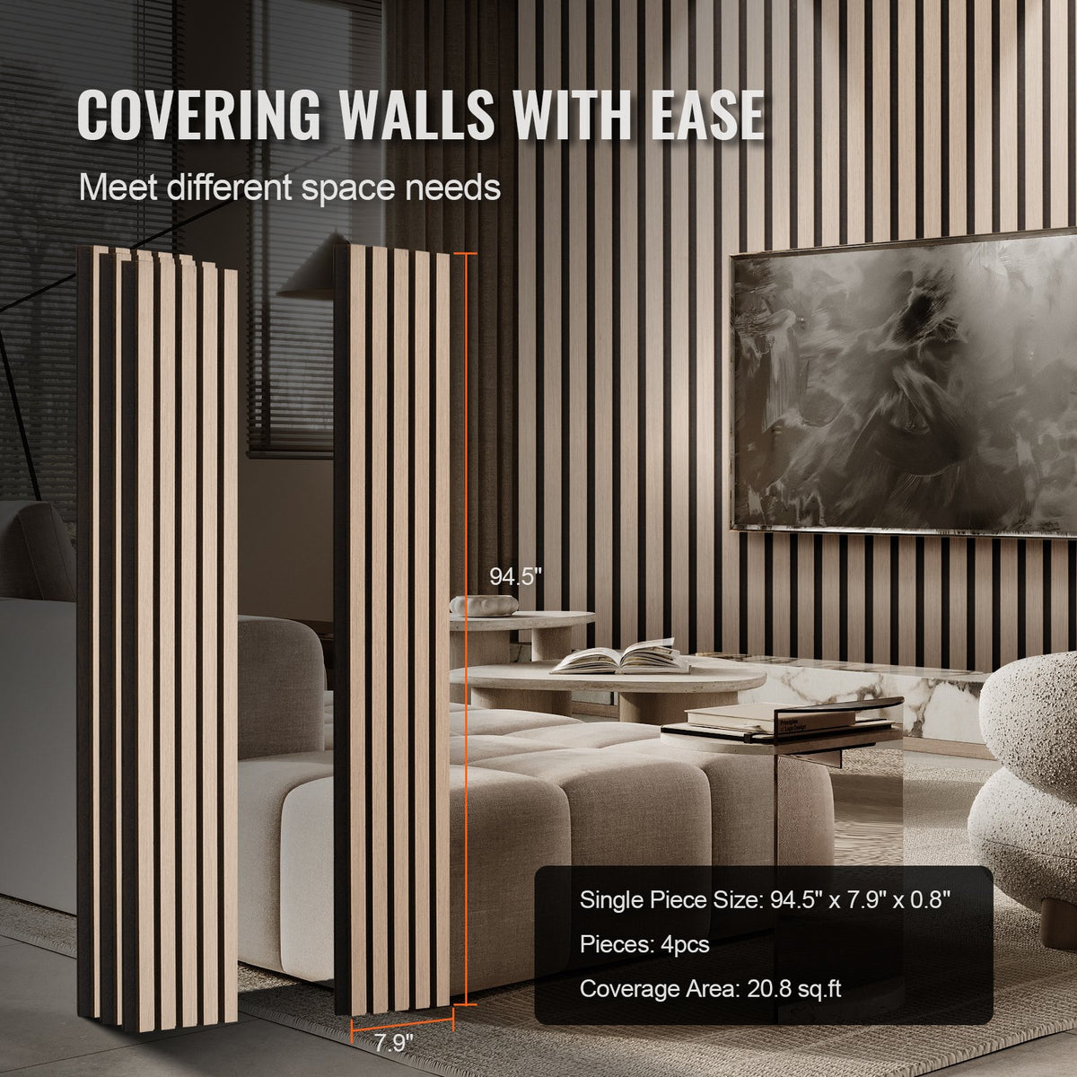 VEVOR Wood Slat Acoustic Panels, 7.9 x 94.5 inch, MDF Accent Wooden Wall Panels for Modern Interior Wall Decor, Faux Wood Wall Board Panels for Noise Reduction, Silver Wood - FHXWBTQBYML7LX06FV0 - view 7
