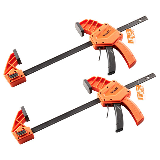 VEVOR Bar Clamps for Woodworking, 2-Pack 12 inch One-Handed Clamp/Spreader, Quick-Grip F-Clamp with 340 lbs Load Limit, Premium Plastic and Carbon Steel, for Woodworking Metal working, Orange + Black - FJ12INCH2GKSTBKR0001V0 - view 1