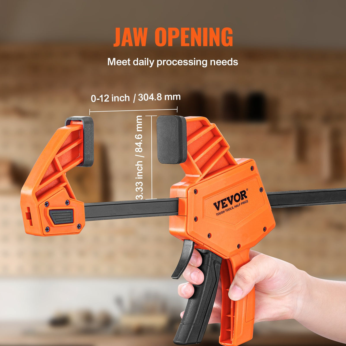 VEVOR Bar Clamps for Woodworking, 2-Pack 12" One-Handed Clamp/Spreader, Quick-Change F Clamp with 300 lbs Load Limit, High-strength Plastic and Carbon Steel, Wood clamps for Woodworking Metal working - FJ12INCH2ZZK2MG1SV0 - view 3