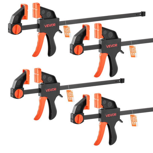 VEVOR Bar Clamps for Woodworking, 2-Pack 12 inch and 2-Pack 6 inch, One-Handed Clamp/Spreader, Quick-Grip F-Clamp with 154 lbs Load Limit, Premium Plastic and Steel, for Woodworking Metal working - FJ12INCH4KSJRPXDA002V0 - view 1
