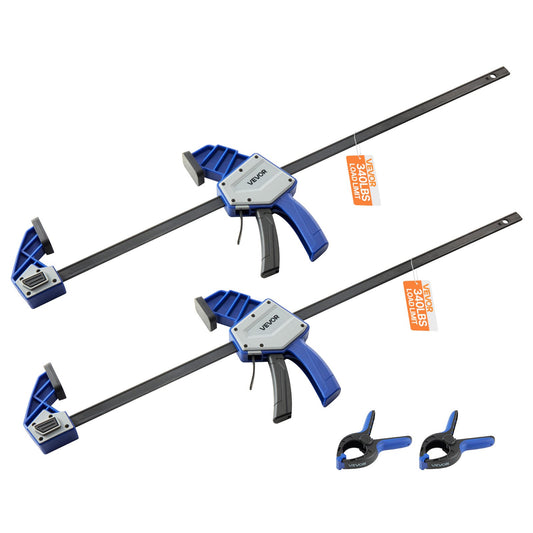 VEVOR Bar Clamps for Woodworking, 2-Pack 24 inch One-Handed Clamp/Spreader, Quick-Grip F-Clamp with 340 lbs Load Limit, Premium Plastic and Carbon Steel, for Woodworking Metal working, Blue + Black - FJ24INCH2GKSW13LH002V0 - view 1