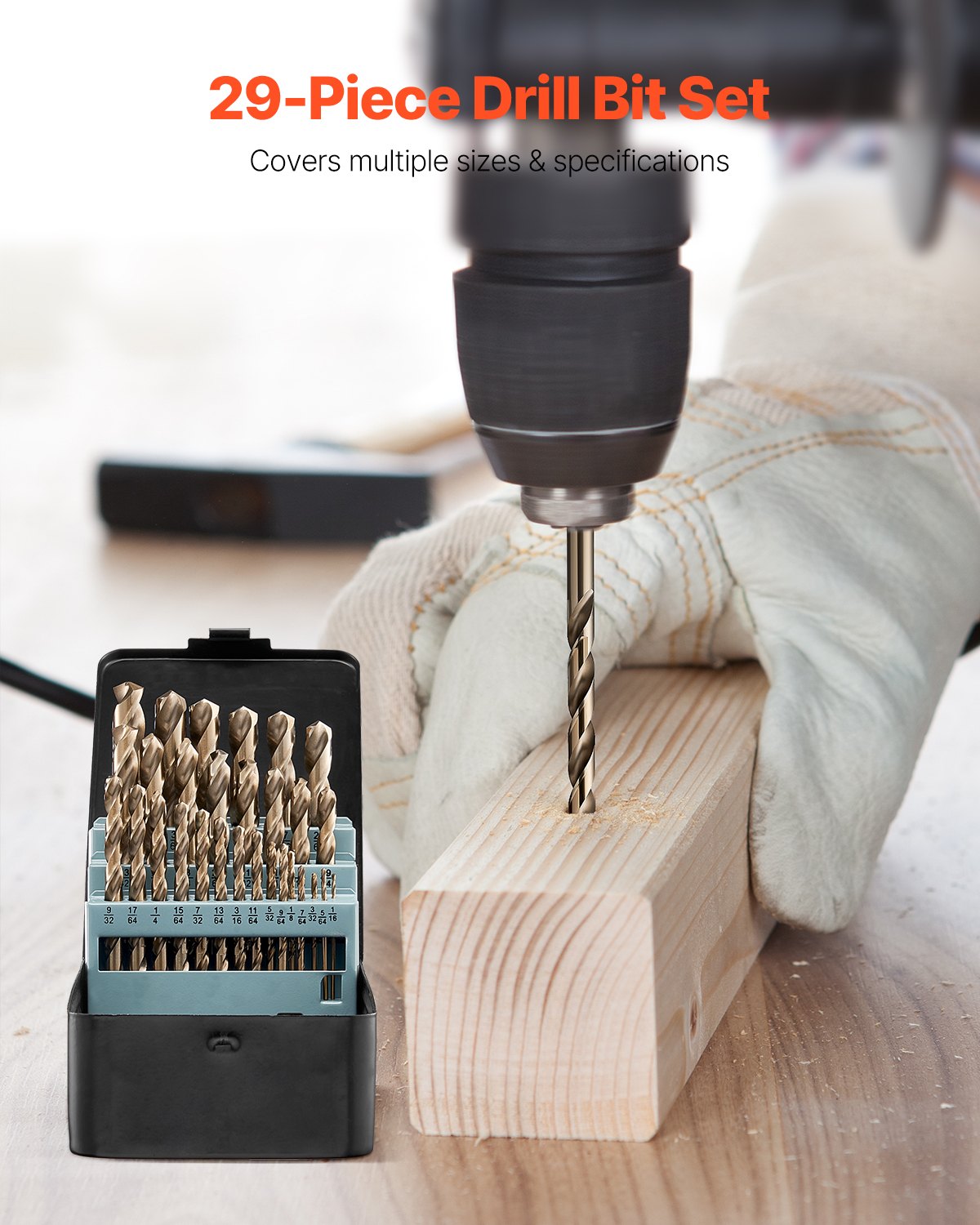 VEVOR Cobalt Drill Bit Set, 29 Pcs, M35 High Speed Steel Cobalt Drill Bits with Storage Case, for Drilling Metal, Stainless Steel, Aluminum Alloy, Wood, Plastic, for Professional Work and Home DIY - FLDZTZGXNGSG2WYY1001V0 - view 3