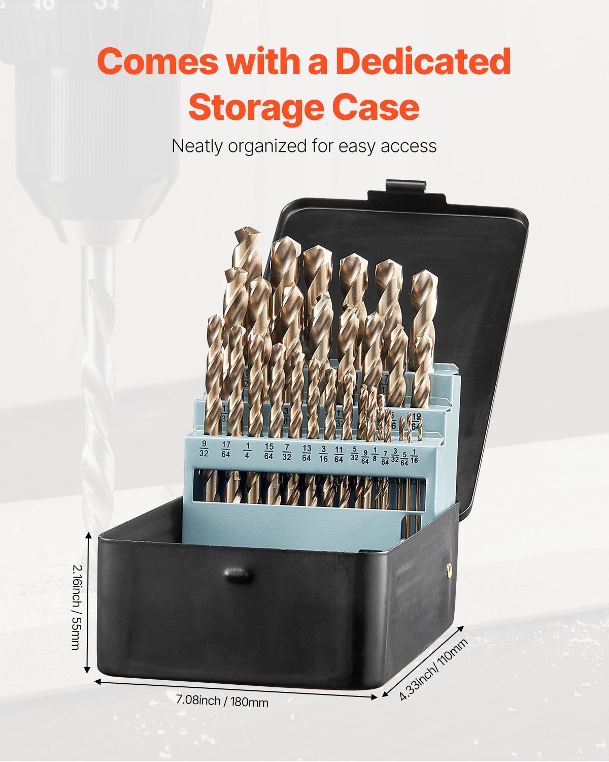 VEVOR Cobalt Drill Bit Set, 29 Pcs, M35 High Speed Steel Cobalt Drill Bits with Storage Case, for Drilling Metal, Stainless Steel, Aluminum Alloy, Wood, Plastic, for Professional Work and Home DIY - FLDZTZGXNGSG2WYY1001V0 - view 7