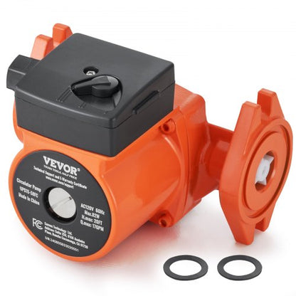 VEVOR UPS15-58FC Hot Water Recirculating Pump, 110V, 82W 17 GPM Hot Water Circulation Pump, 1" NPT Flange 3-Speed Circulator Pump
