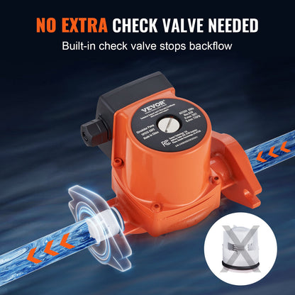 VEVOR UPS15-58FC Hot Water Recirculating Pump, 110V, 82W 17 GPM Hot Water Circulation Pump, 1" NPT Flange 3-Speed Circulator Pump