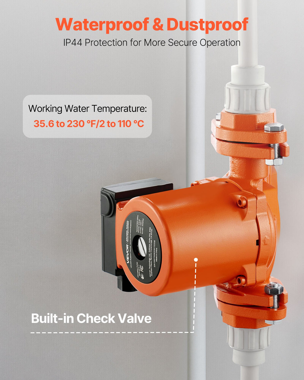 VEVOR 0011-BF4-J Cast Iron Circulator Pump, 33 GPM, AC 120V 33 ft Hot Water Recirculating Circulation Pump, 1-1/4 in Flange Connection, 3-Speed Adjustment