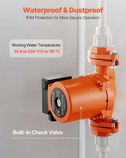 VEVOR 0011-BF4-J Cast Iron Circulator Pump, 33 GPM, AC 120V 33 ft Hot Water Recirculating Circulation Pump, 1-1/4 in Flange Connection, 3-Speed Adjustment