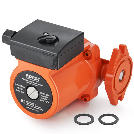 VEVOR 009-BF5-J Hot Water Recirculating Pump, 110V, 180W 10 GPM Hot Water Circulation Pump, 3/4" NPT Flange 3-Speed Circulator Pump