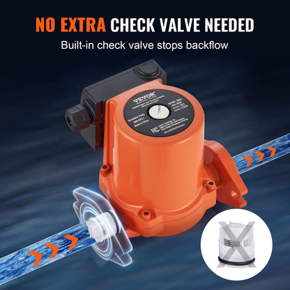 VEVOR 009-BF5-J Hot Water Recirculating Pump, 110V, 180W 10 GPM Hot Water Circulation Pump, 3/4" NPT Flange 3-Speed Circulator Pump