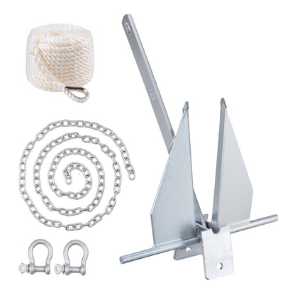 VEVOR Fluke Style Anchor Kit, 13 LBS Hot-Dipped Galvanized Steel Fluke Anchor with 7.9' Chain, 101' Rope and Two 0.4" Shackles, Marine Boat Anchor for Small Vessels Under 30', Seas, Rivers and Shores - FLKMYJTDXG136W8VGV0 - view 1