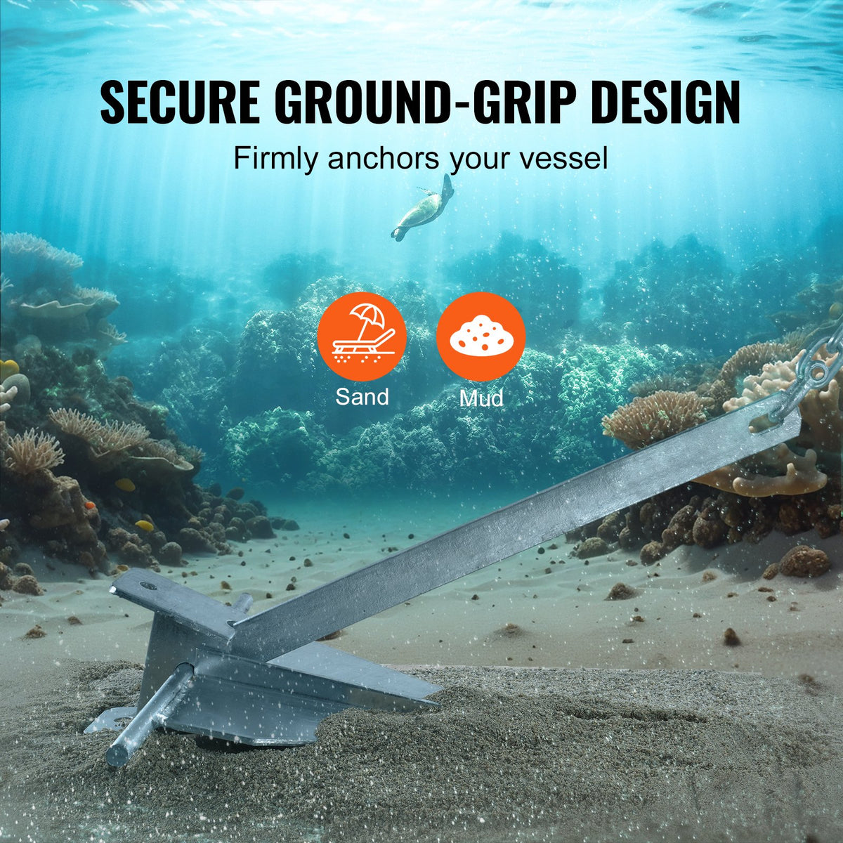 VEVOR Fluke Style Anchor Kit, 13 LBS Hot-Dipped Galvanized Steel Fluke Anchor with 7.9' Chain, 101' Rope and Two 0.4" Shackles, Marine Boat Anchor for Small Vessels Under 30', Seas, Rivers and Shores - FLKMYJTDXG136W8VGV0 - view 5