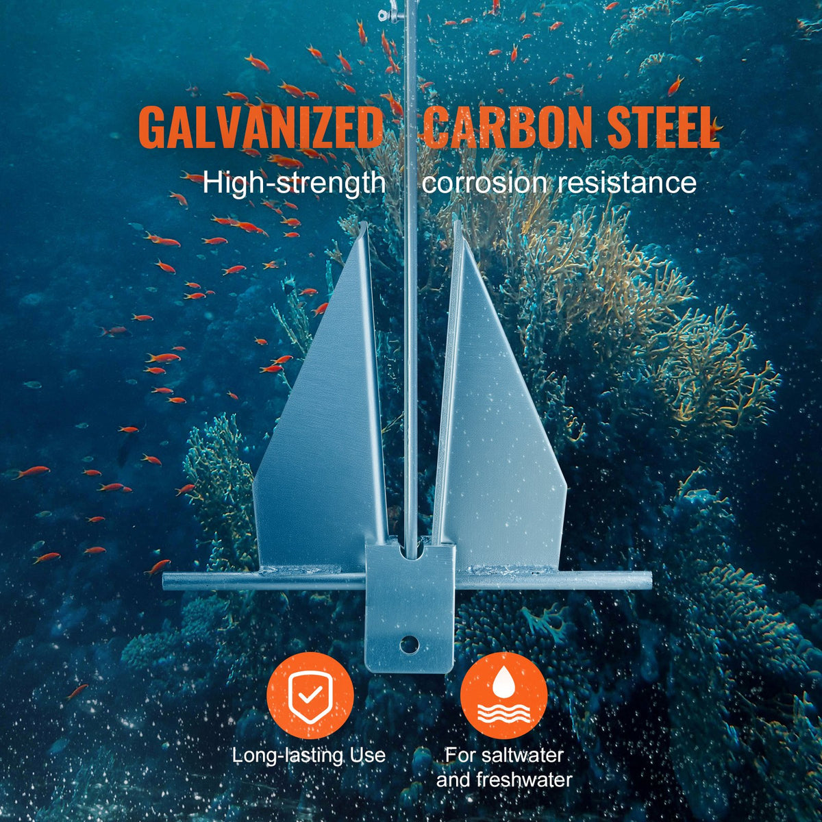 VEVOR Fluke Style Anchor Kit, 13 LBS Hot-Dipped Galvanized Steel Fluke Anchor with 7.9' Chain, 101' Rope and Two 0.4" Shackles, Marine Boat Anchor for Small Vessels Under 30', Seas, Rivers and Shores - FLKMYJTDXG136W8VGV0 - view 7