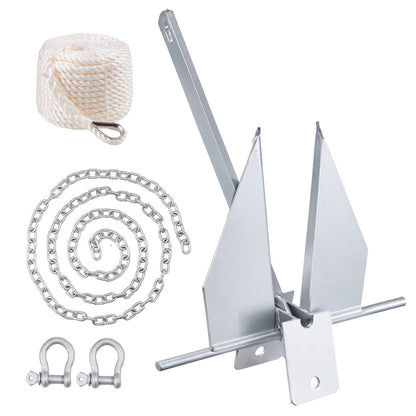 VEVOR Fluke Style Anchor Kit, 8.5 LBS Hot-Dipped Galvanized Steel Fluke Anchor with 7.9' Chain, 75' Rope and Two 0.4" Shackles, Marine Boat Anchor for Small Vessels Under 18', Seas, Rivers and Shores - FLKMYJTDXG85OW4WUV0 - view 1