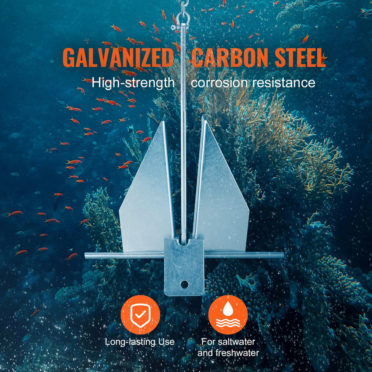 VEVOR Fluke Style Anchor Kit, 8.5 LBS Hot-Dipped Galvanized Steel Fluke Anchor with 7.9' Chain, 75' Rope and Two 0.4" Shackles, Marine Boat Anchor for Small Vessels Under 18', Seas, Rivers and Shores - FLKMYJTDXG85OW4WUV0 - view 7