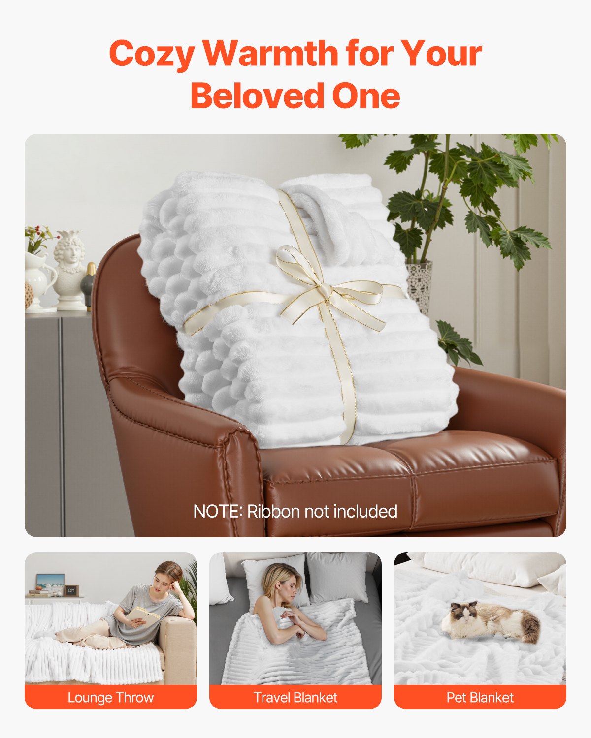 VEVOR Fleece Throw Blanket, 50 x 60 Inches / 1270 x 1524 mm, Flannel Fleece Cozy Throw Blankets, Cute Small Fuzzy Throws, Lightweight Super Soft Bed Blanket, Ideal for Couch, Sofa, Bedroom, White - FLRGT5060INC0Z861001V0 - view 7