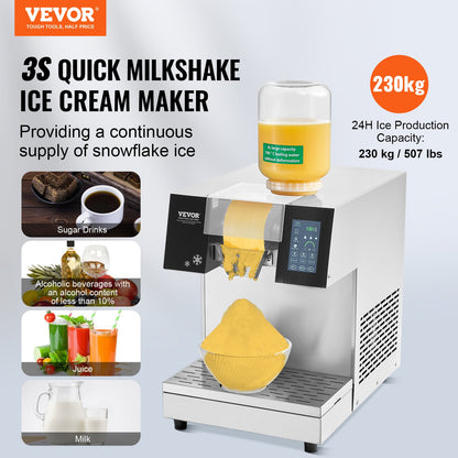 VEVOR Commercial Snowflake Ice Machine, 507LBS/24H Snowflake Ice Maker, Stainless Steel Ice Shaver Machine, Electric Snow Cone Maker, Air Cooling System for Rapid Heat Dissipation, for Bakery, Cafe - FLXNBJFLCMYJDLHFVV1 - view 3