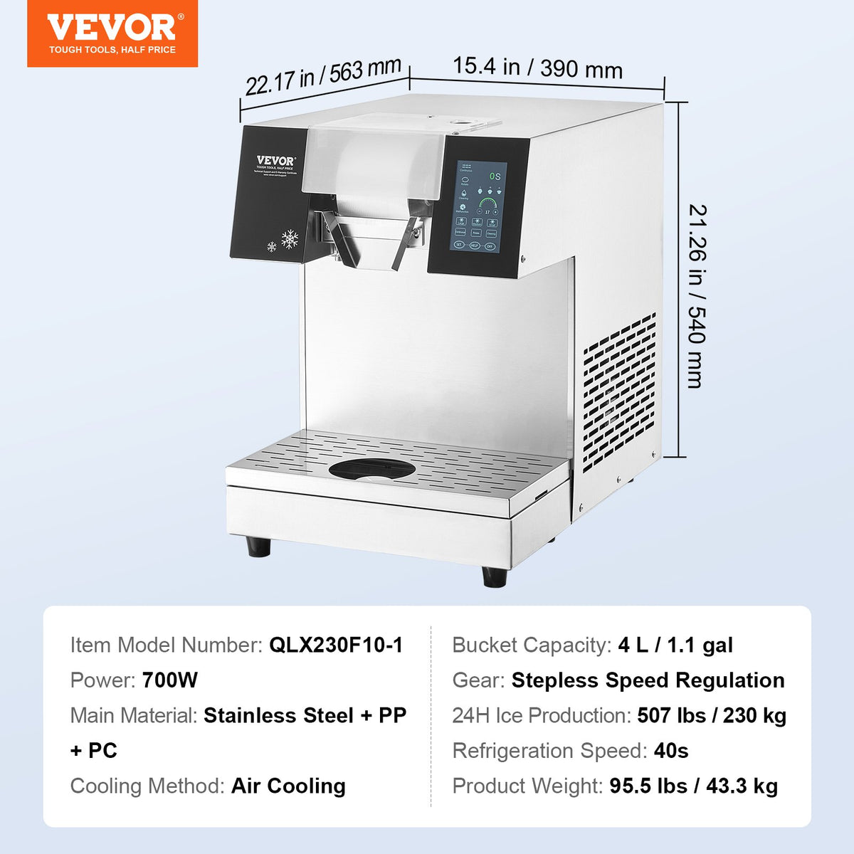 VEVOR Commercial Snowflake Ice Machine, 507LBS/24H Snowflake Ice Maker, Stainless Steel Ice Shaver Machine, Electric Snow Cone Maker, Air Cooling System for Rapid Heat Dissipation, for Bakery, Cafe - FLXNBJFLCMYJDLHFVV1 - view 8