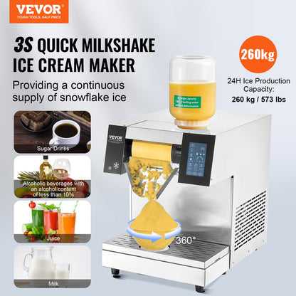 VEVOR Commercial Snowflake Ice Machine, 573LBS/24H Snowflake Ice Maker, Stainless Steel Ice Shaver Machine, Electric Snow Cone Maker, Air Cooling System for Rapid Heat Dissipation, for Bakery, Cafe - FLXNBJFLCMYJP3952V1 - view 3