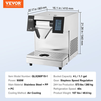 VEVOR Commercial Snowflake Ice Machine, 573LBS/24H Snowflake Ice Maker, Stainless Steel Ice Shaver Machine, Electric Snow Cone Maker, Air Cooling System for Rapid Heat Dissipation, for Bakery, Cafe - FLXNBJFLCMYJP3952V1 - view 8