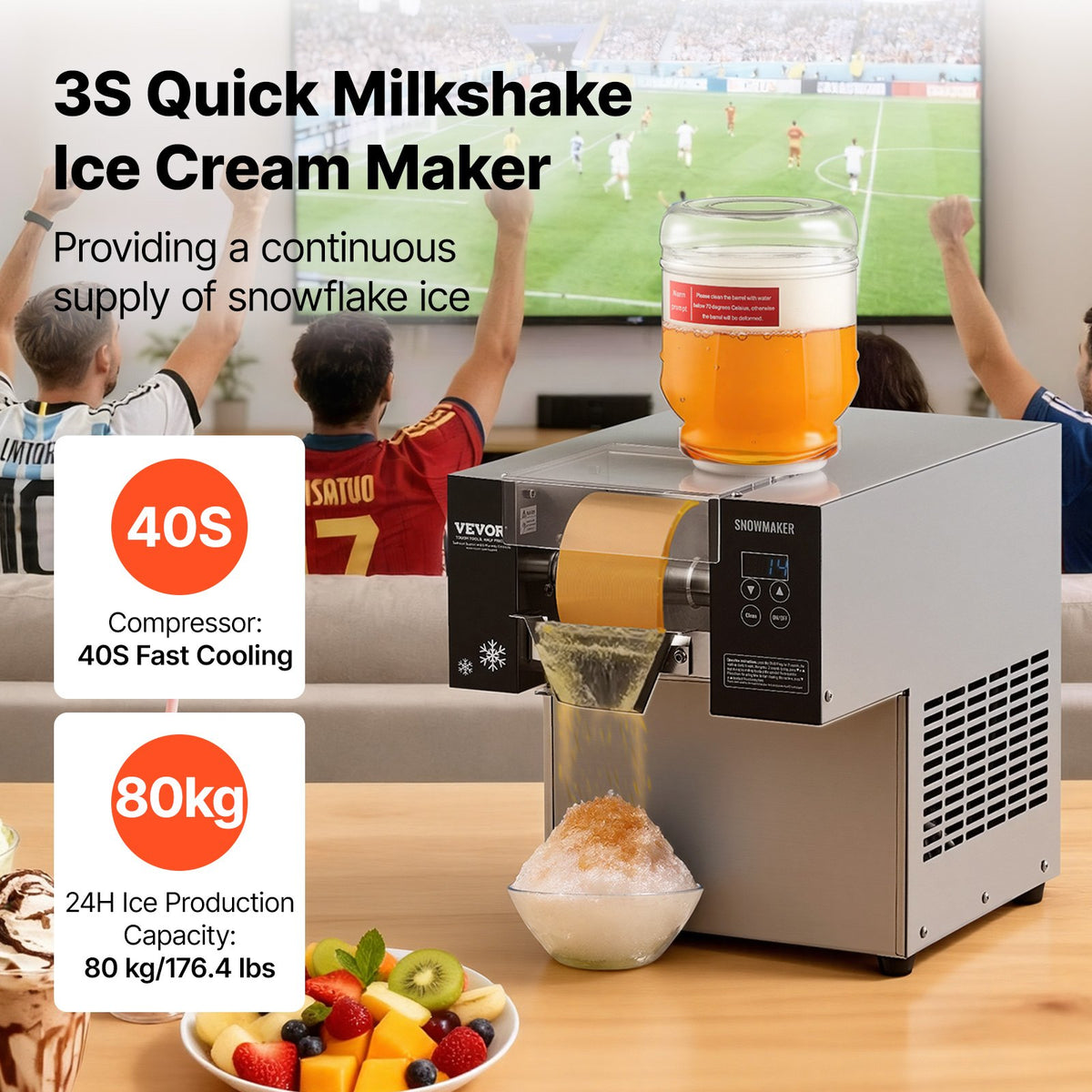 VEVOR Commercial Snowflake Ice Machine, 176.4LBS/24H Snowflake Ice Maker, Stainless Steel Ice Shaver Machine, Electric Snow Cone Maker, Air Cooling System for Rapid Heat Dissipation, for Bakery, Cafe - FLXNBJFLLEDPEG7B6V1 - view 3