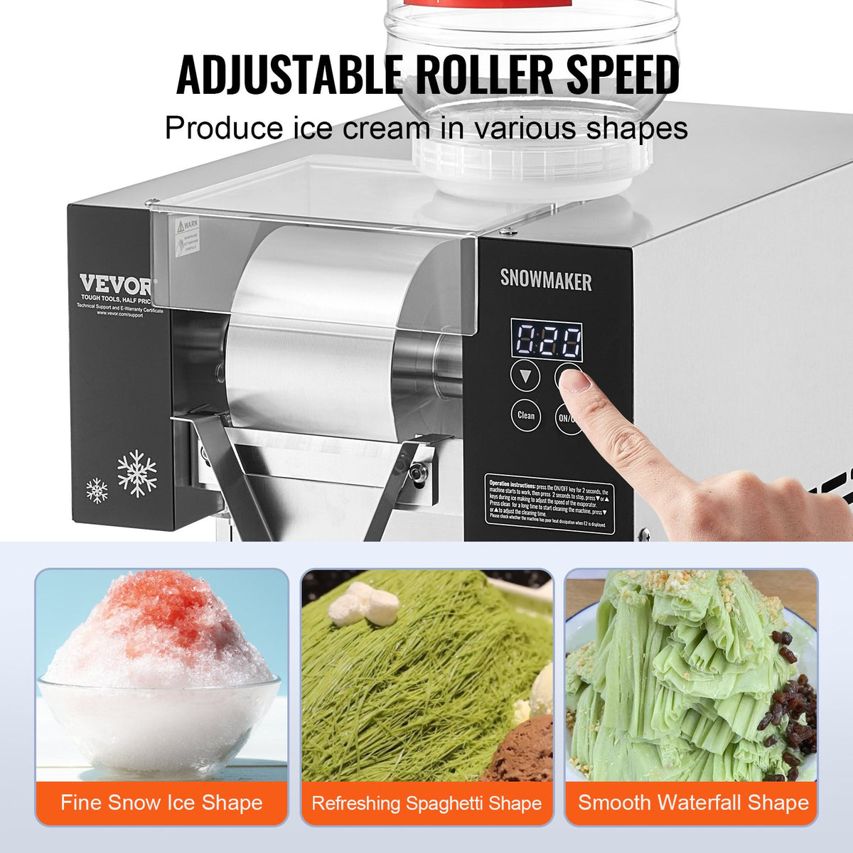 VEVOR Commercial Snowflake Ice Machine, 375LBS/24H Snowflake Ice Maker, Stainless Steel Ice Shaver Machine, Electric Snow Cone Maker, Air Cooling System for Rapid Heat Dissipation, for Bakery, Cafe - FLXNBJFLLEDPXZ9CHV1 - view 4