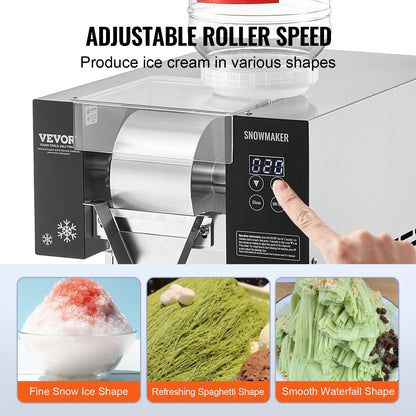 VEVOR Commercial Snowflake Ice Machine, 375LBS/24H Snowflake Ice Maker, Stainless Steel Ice Shaver Machine, Electric Snow Cone Maker, Air Cooling System for Rapid Heat Dissipation, for Bakery, Cafe - FLXNBJFLLEDPXZ9CHV1 - view 4