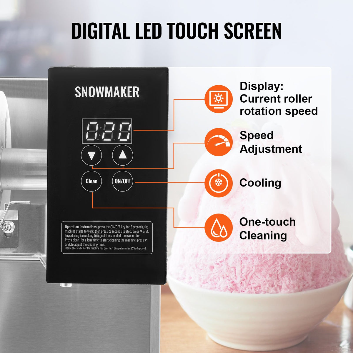 VEVOR Commercial Snowflake Ice Machine, 375LBS/24H Snowflake Ice Maker, Stainless Steel Ice Shaver Machine, Electric Snow Cone Maker, Air Cooling System for Rapid Heat Dissipation, for Bakery, Cafe - FLXNBJFLLEDPXZ9CHV1 - view 5