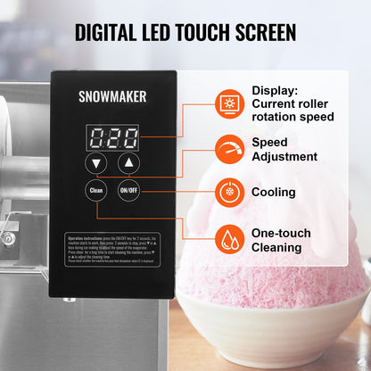VEVOR Commercial Snowflake Ice Machine, 375LBS/24H Snowflake Ice Maker, Stainless Steel Ice Shaver Machine, Electric Snow Cone Maker, Air Cooling System for Rapid Heat Dissipation, for Bakery, Cafe - FLXNBJFLLEDPXZ9CHV1 - view 5