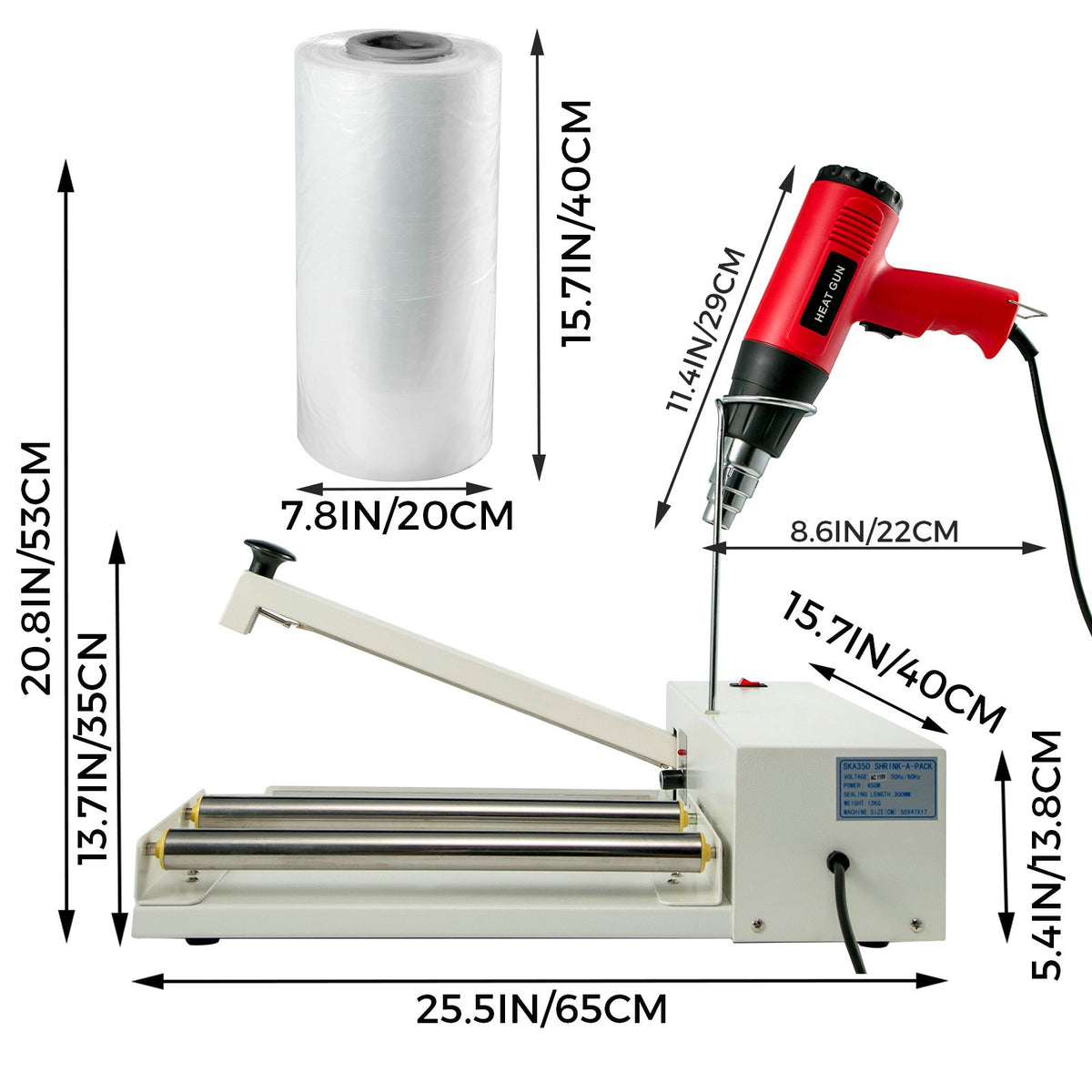 VEVOR 18\" Shrink Wrap Sealer, 530W I-Bar Shrink Wrap Machine, Shrink Wrap Sealer with Heat Gun and Shrink Film Suit for PVC POF Film - FMJ18INSSBZRFJTJ1V1 - view 9