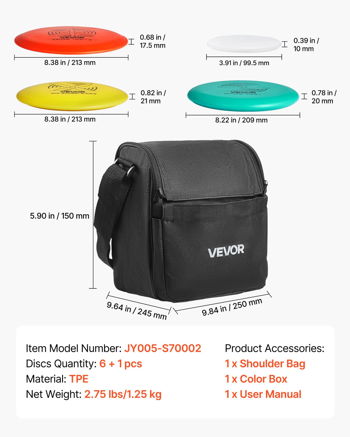 VEVOR Disc Golf Set, 6 PCS Flying Discs for Beginners, Disc Golf Starter Set, with Putter, Mid-Range, Driver, Including Mini Marker, Portable Backpack, for Outdoor Backyard, Lawn, Beach, and Park - FPGEFRMTZRMTR8JK5001V0 - view 8