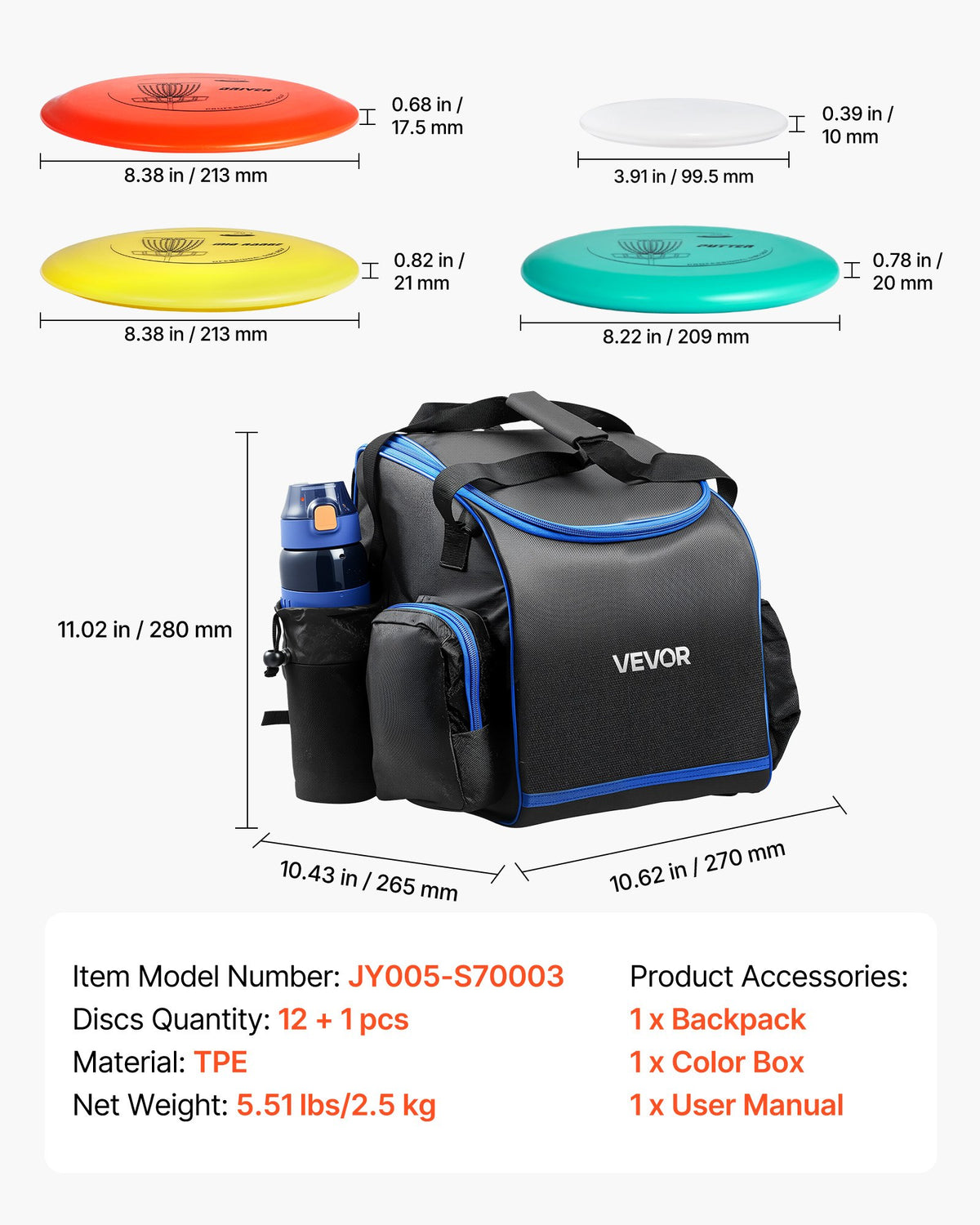 VEVOR Disc Golf Set, 12 PCS Flying Discs for Beginners, Disc Golf Starter Set, with Putter, Mid-Range, Driver, Including Mini Marker, Portable Backpack, for Outdoor Backyard, Lawn, Beach, and Park - FPGEFRMTZRMTVS70H001V0 - view 8