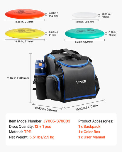 VEVOR Disc Golf Set, 12 PCS Flying Discs for Beginners, Disc Golf Starter Set, with Putter, Mid-Range, Driver, Including Mini Marker, Portable Backpack, for Outdoor Backyard, Lawn, Beach, and Park - FPGEFRMTZRMTVS70H001V0 - view 8