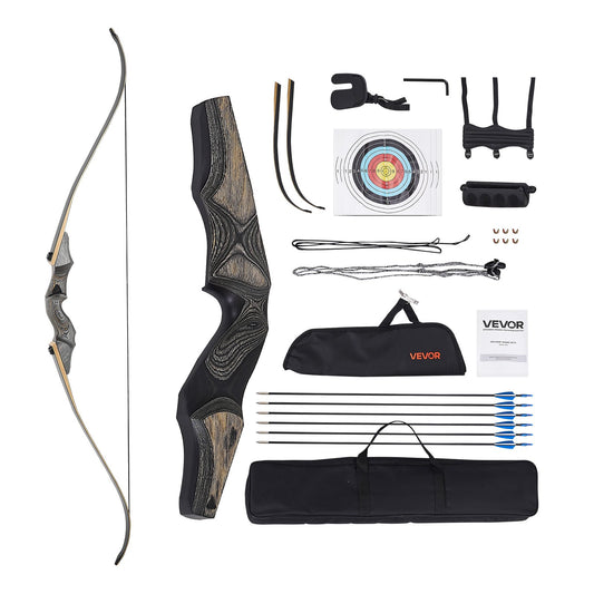 VEVOR Recurve Bow and Arrows Kit, 60 inch Wooden Takedown Bows, Right Handed Ergonomic Archery Recurve Bow Package, Longbow for Outdoor Target Training Practice Hunting, Beginners to Advanced, 45 lbs - FQGYS45LBS28P4QL4001V0 - view 1