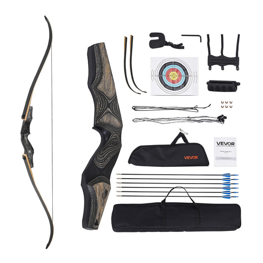 VEVOR Recurve Bow and Arrows Kit, 60 inch Wooden Takedown Bows, Right Handed Ergonomic Archery Recurve Bow Package, Longbow for Outdoor Target Training Practice Hunting, Beginners to Advanced, 50 lbs - FQGYS50LBS28LQIR9001V0 - view 1