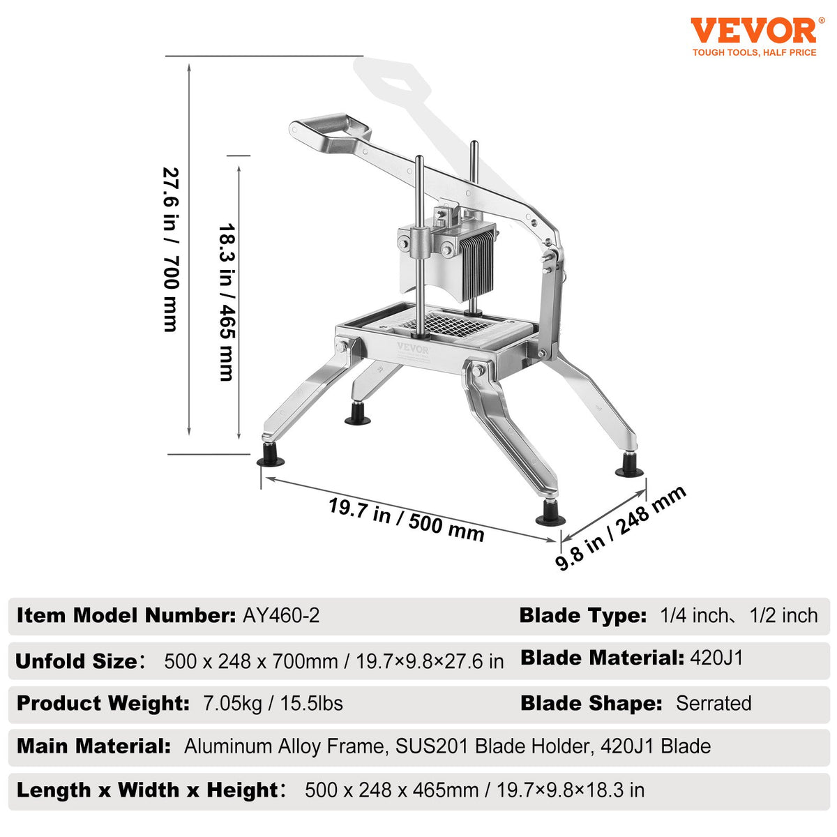 VEVOR Commercial Vegetable Slicer, 1/4 and 1/2 inch Tomato Slicer, Stainless Steel and Aluminum Alloy Vegetable Cutter Slicer, Manual Tomato Slicer with Non-slip Feet, for Tomatoes, Onions, Potatoes - FQQPJLS1412IHKPPZV0 - view 8