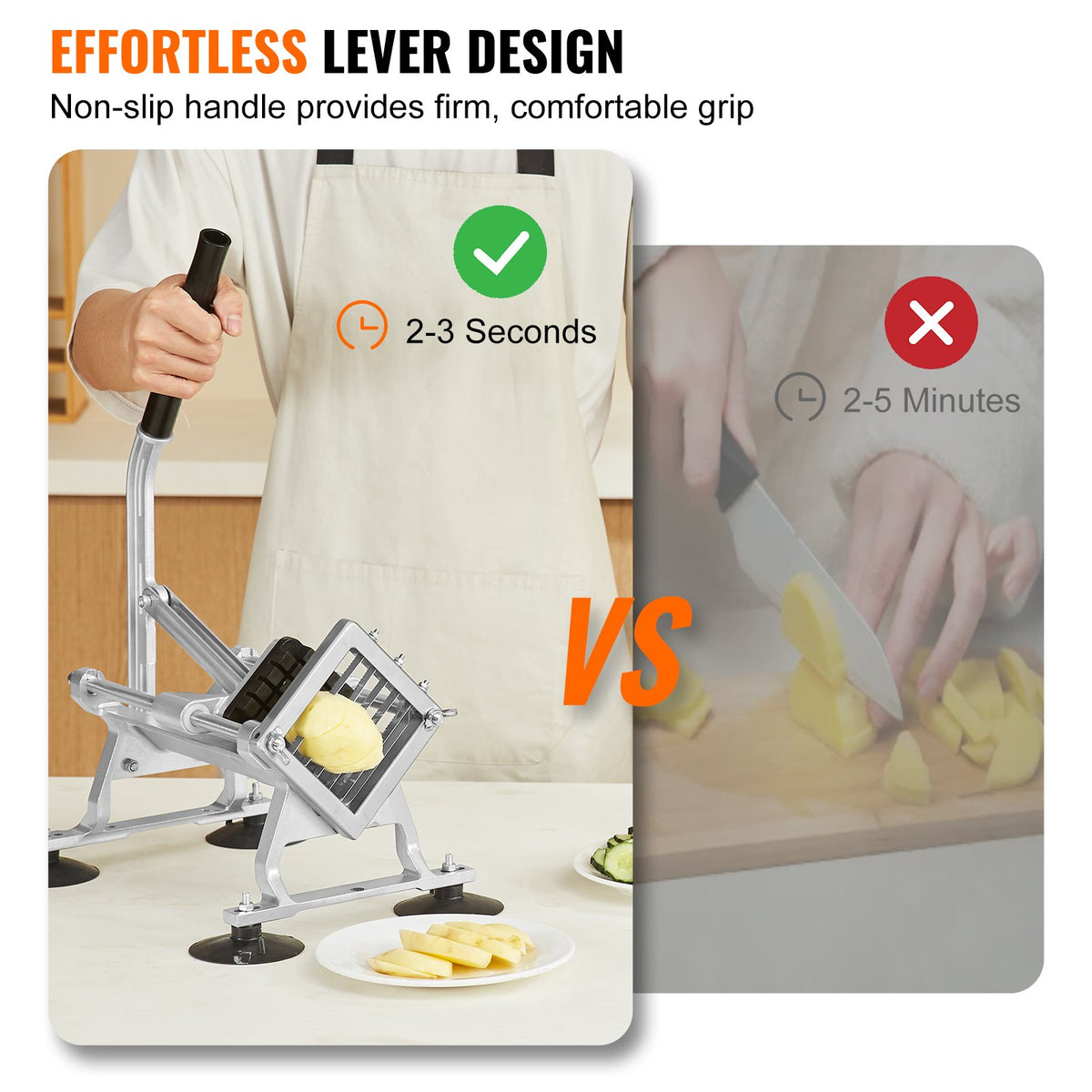 VEVOR Commercial Vegetable Slicer, 1/4"+3/8"+1/2" Fruit Slicer, Stainless Steel and Aluminum Alloy Vegetable Cutter Slicer Machine, Manual Slicer with Non-slip Feet, for Radishes, Onions, Potatoes - FQQPJWS14383JBY2RV0 - view 4