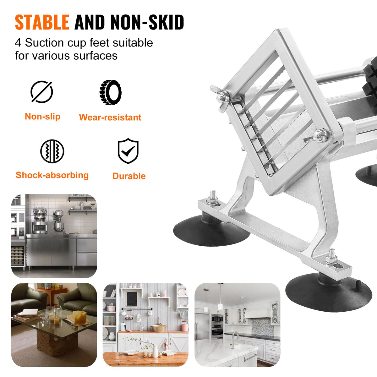VEVOR Commercial Vegetable Slicer, 1/4"+3/8"+1/2" Fruit Slicer, Stainless Steel and Aluminum Alloy Vegetable Cutter Slicer Machine, Manual Slicer with Non-slip Feet, for Radishes, Onions, Potatoes - FQQPJWS14383JBY2RV0 - view 6