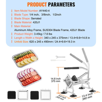 VEVOR Commercial Vegetable Slicer, 1/4"+3/8"+1/2" Fruit Slicer, Stainless Steel and Aluminum Alloy Vegetable Cutter Slicer Machine, Manual Slicer with Non-slip Feet, for Radishes, Onions, Potatoes - FQQPJWS14383JBY2RV0 - view 8