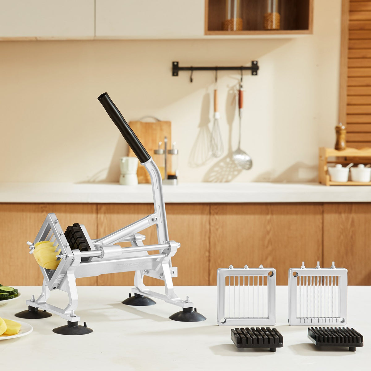 VEVOR Commercial Vegetable Slicer, 1/4"+3/8"+1/2" Fruit Slicer, Stainless Steel and Aluminum Alloy Vegetable Cutter Slicer Machine, Manual Slicer with Non-slip Feet, for Radishes, Onions, Potatoes - FQQPJWS14383JBY2RV0 - view 9