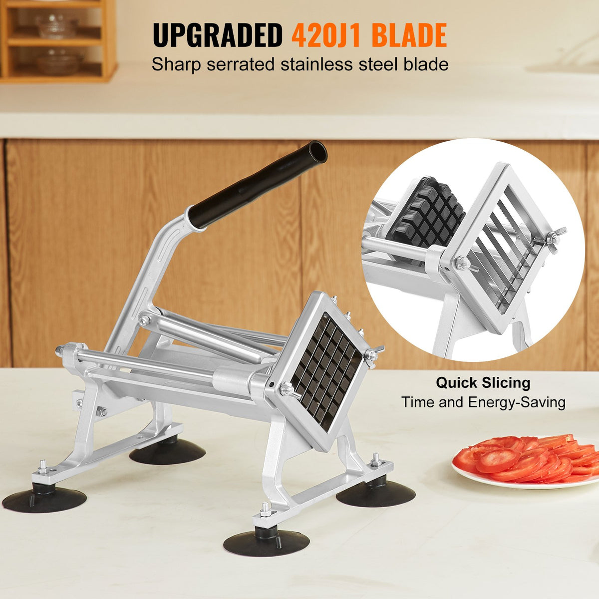 VEVOR Commercial Vegetable Slicer, 1/2 inch Fruit Slicer, Stainless Steel and Aluminum Alloy Vegetable Cutter Slicer Machine, Manual Slicer with Non-slip Feet, for Radishes, Onions, Potatoes, Lemons - FQQPJWS316INZRLGOV0 - view 5