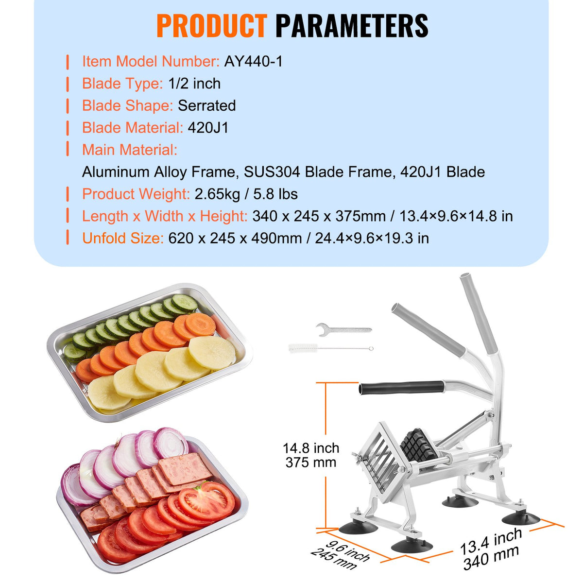 VEVOR Commercial Vegetable Slicer, 1/2 inch Fruit Slicer, Stainless Steel and Aluminum Alloy Vegetable Cutter Slicer Machine, Manual Slicer with Non-slip Feet, for Radishes, Onions, Potatoes, Lemons - FQQPJWS316INZRLGOV0 - view 8